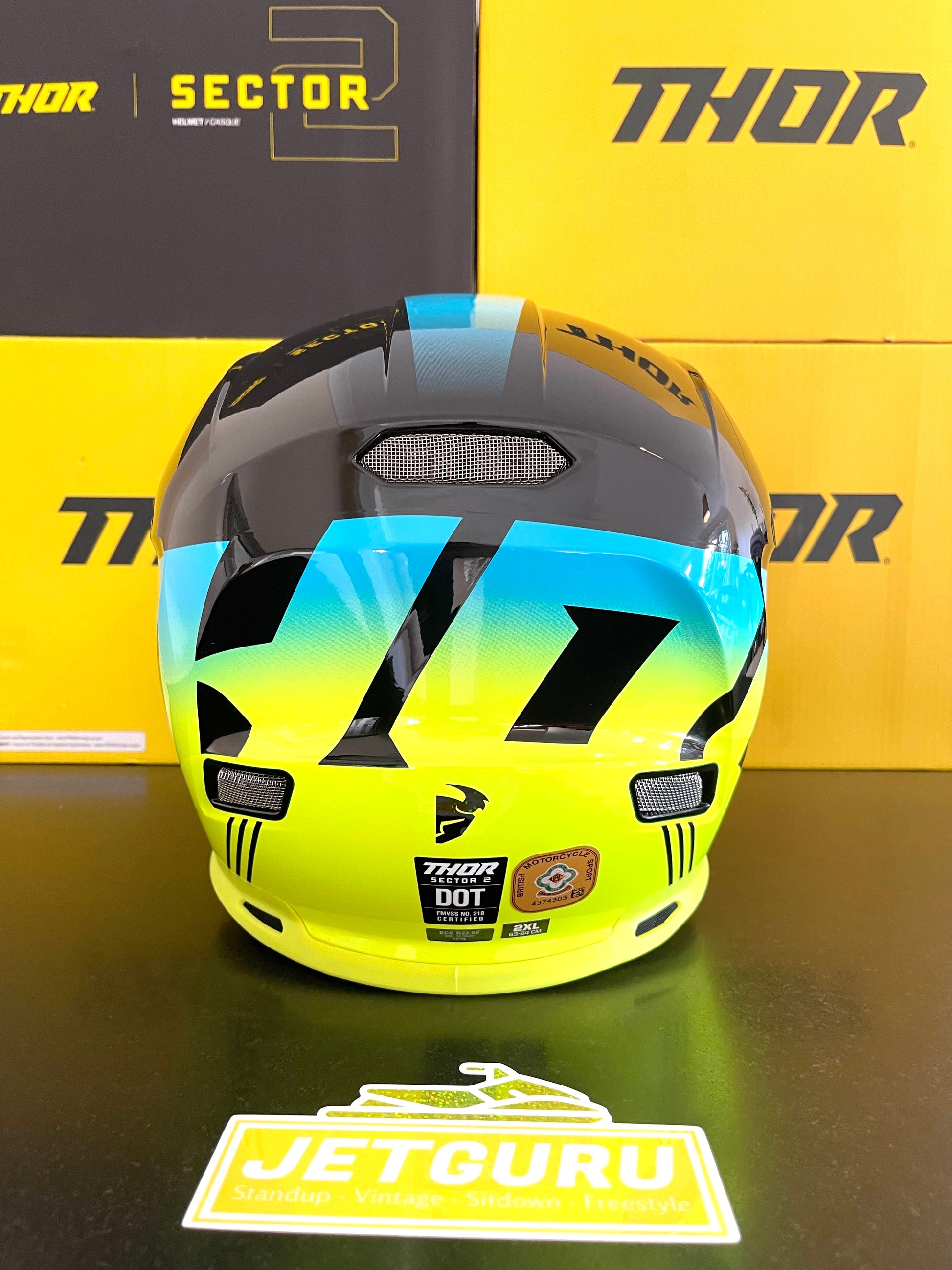 Thor Sector 2 Crave ACU Gold JSRA OK Jet Ski Helmet Acid Yellow Teal Black - Jetguru