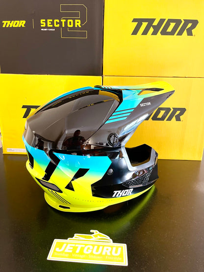 Thor Sector 2 Crave ACU Gold JSRA OK Jet Ski Helmet Acid Yellow Teal Black