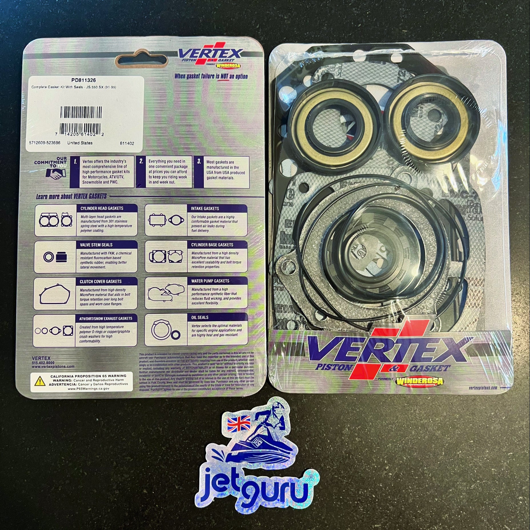 Kawasaki Jet Ski 550SX Reed Full Gasket Kit including o-rings and crank seals  - Vertex - Jetguru